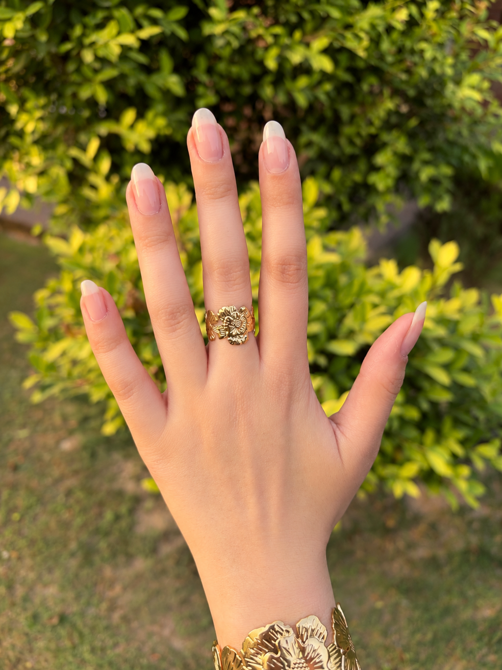 Flower Bangle+Ring Set