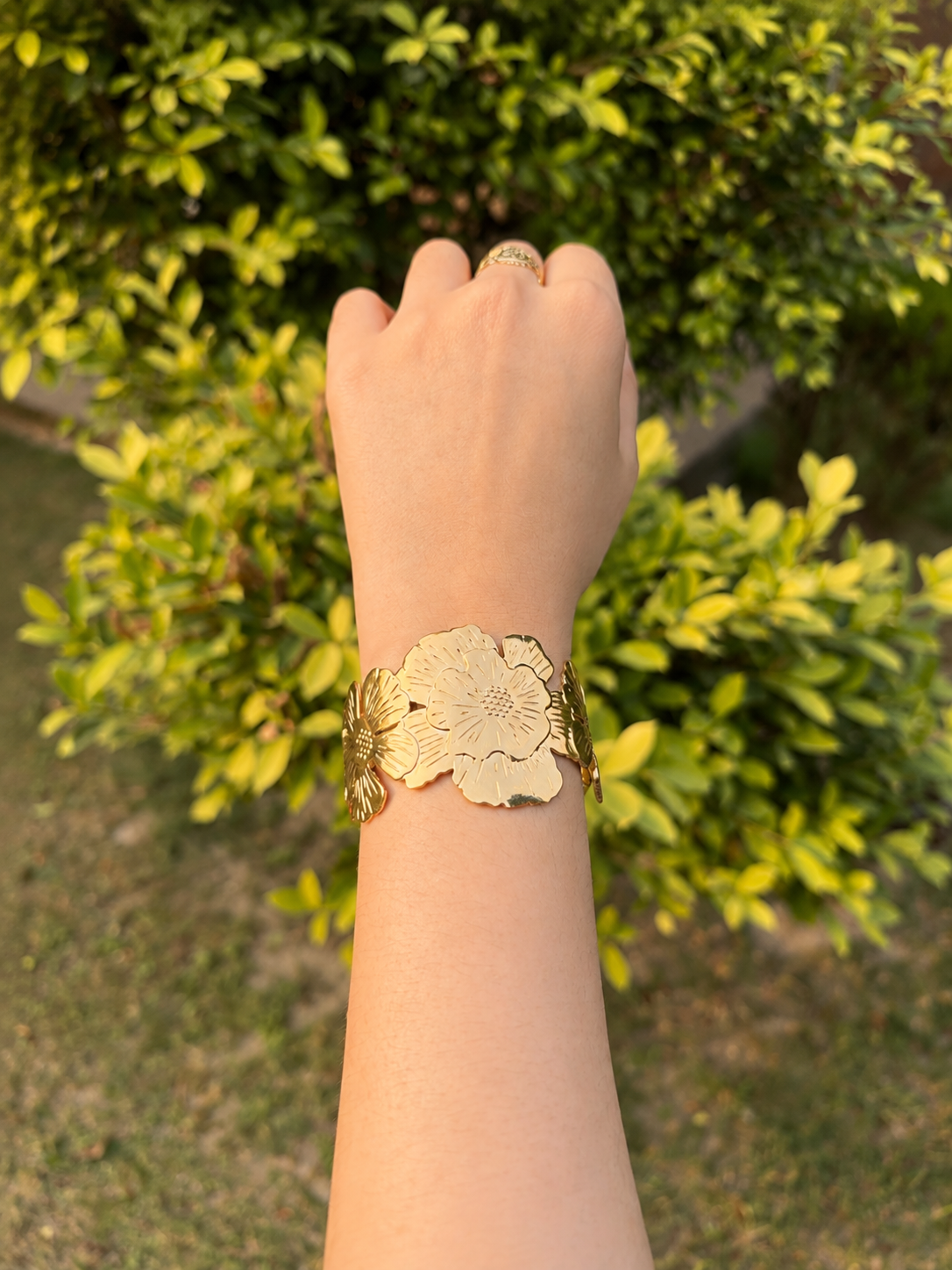 Flower Bangle+Ring Set