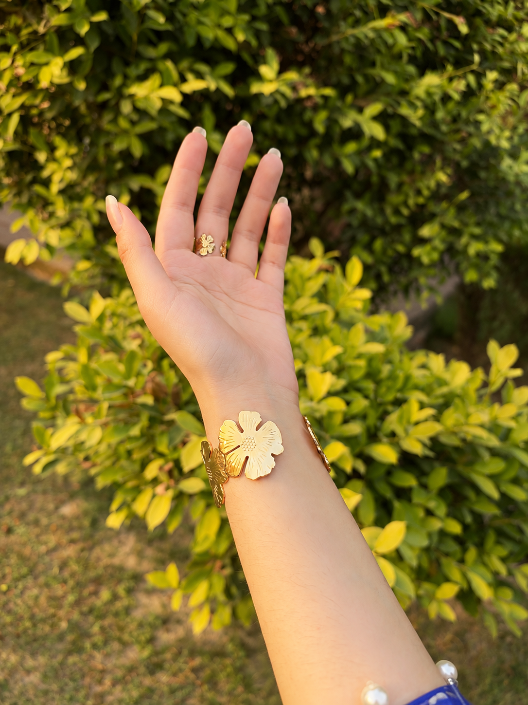 Flower Bangle+Ring Set