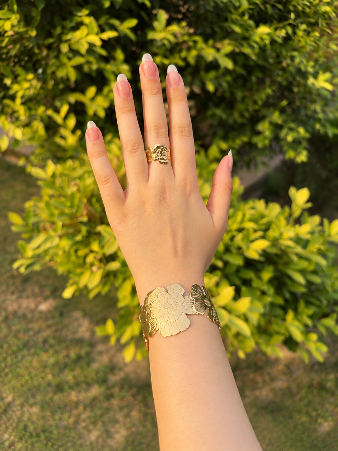 Flower Bangle+Ring Set