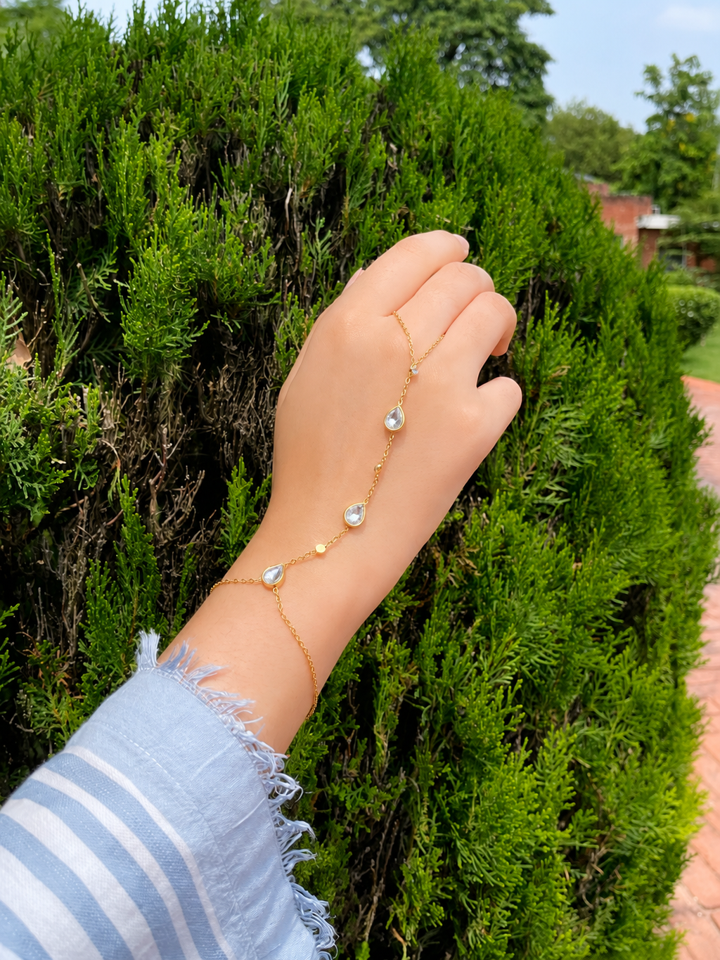 Crystal Teardrop Hand Chain - Stainless Steel
